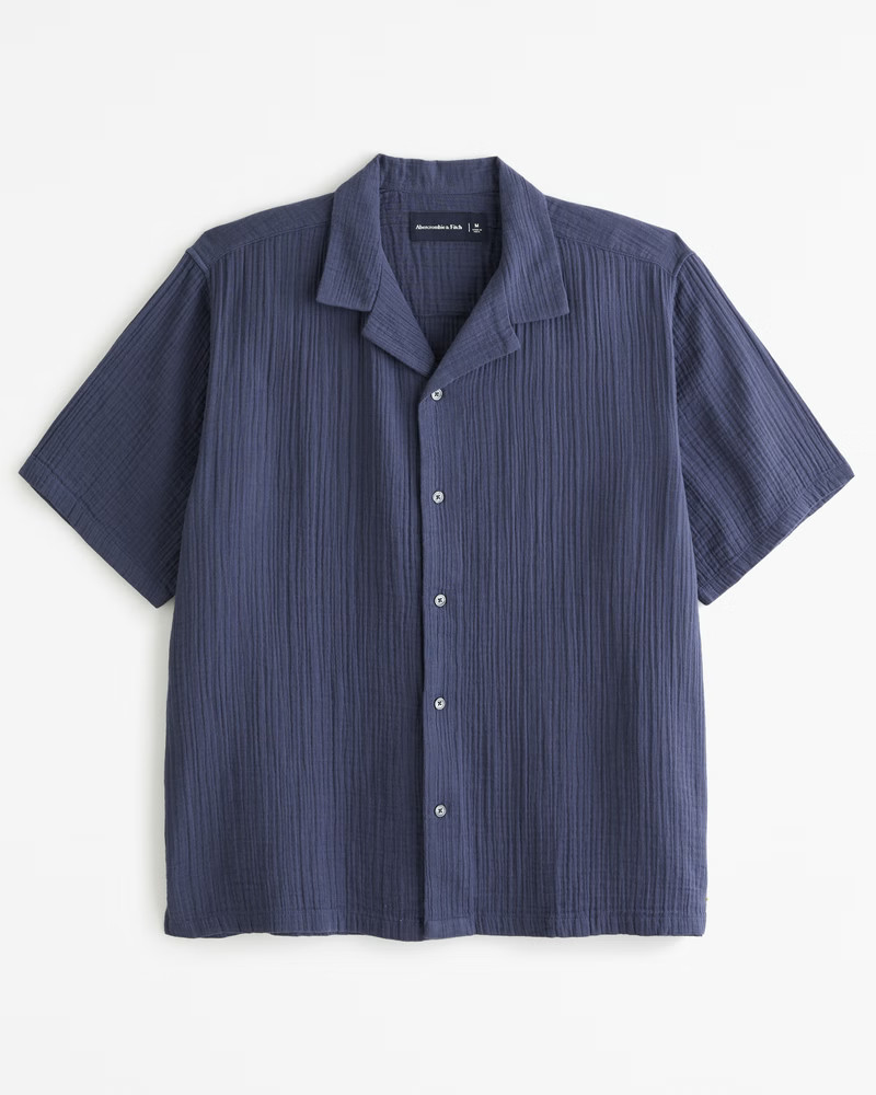 Camp Collar Gauzy Button-Up Shirt | Abercrombie & Fitch (US)