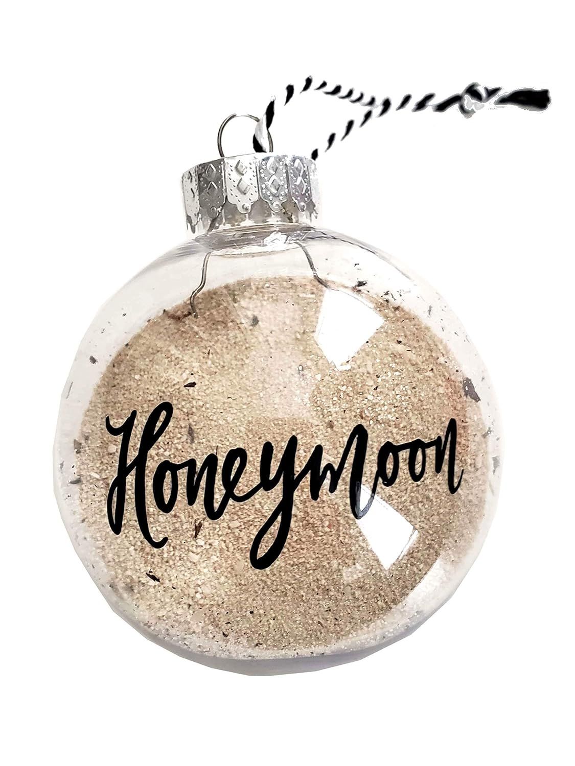 Hand Lettered Honeymoon Sand Christmas Ornament, Travel Gift for Bridal Shower - 2.5 inch Diamete... | Amazon (US)