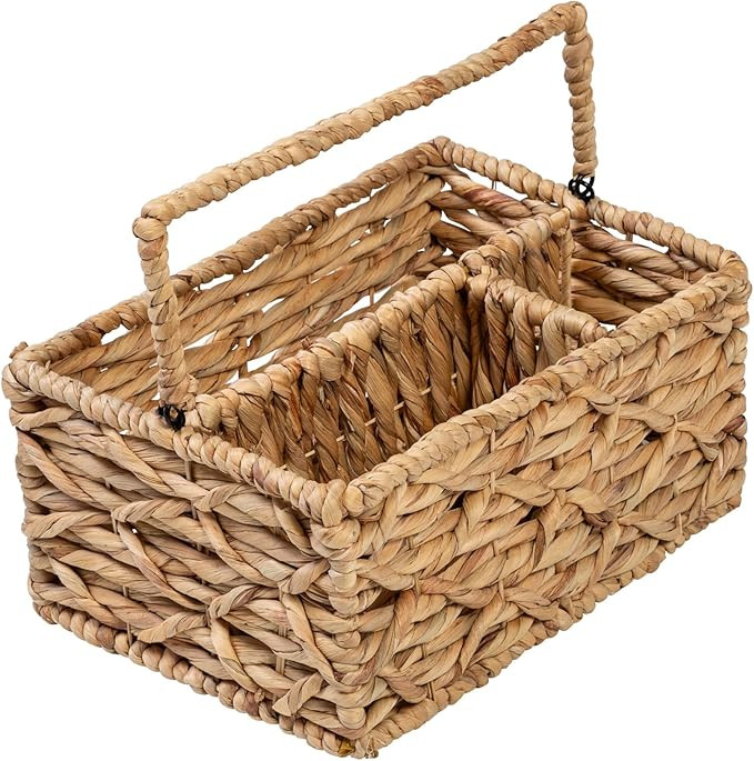 Honey-Can-Do Multi-Use 3-Compartment Wicker Basket Caddy with Handle, Natural STO-09844 Natural M... | Amazon (US)