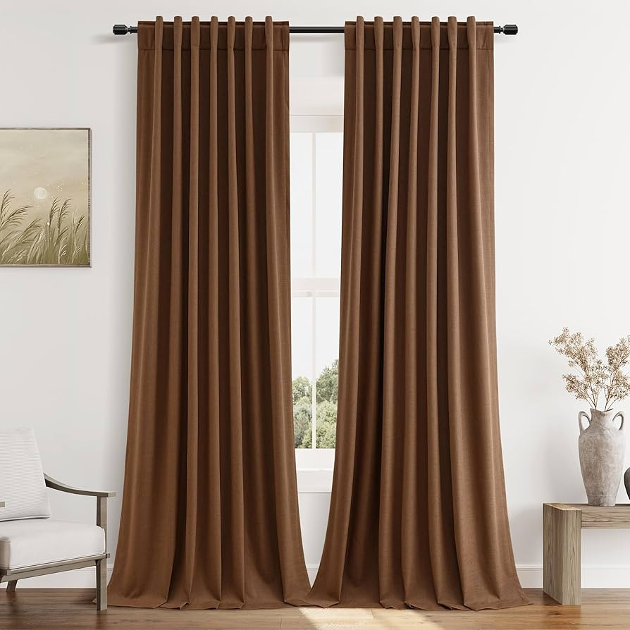 Guken 100% Blackout Linen Curtains 102 Inch Length 2 Panels Set for Living Room Bedroom Back Tab ... | Amazon (US)