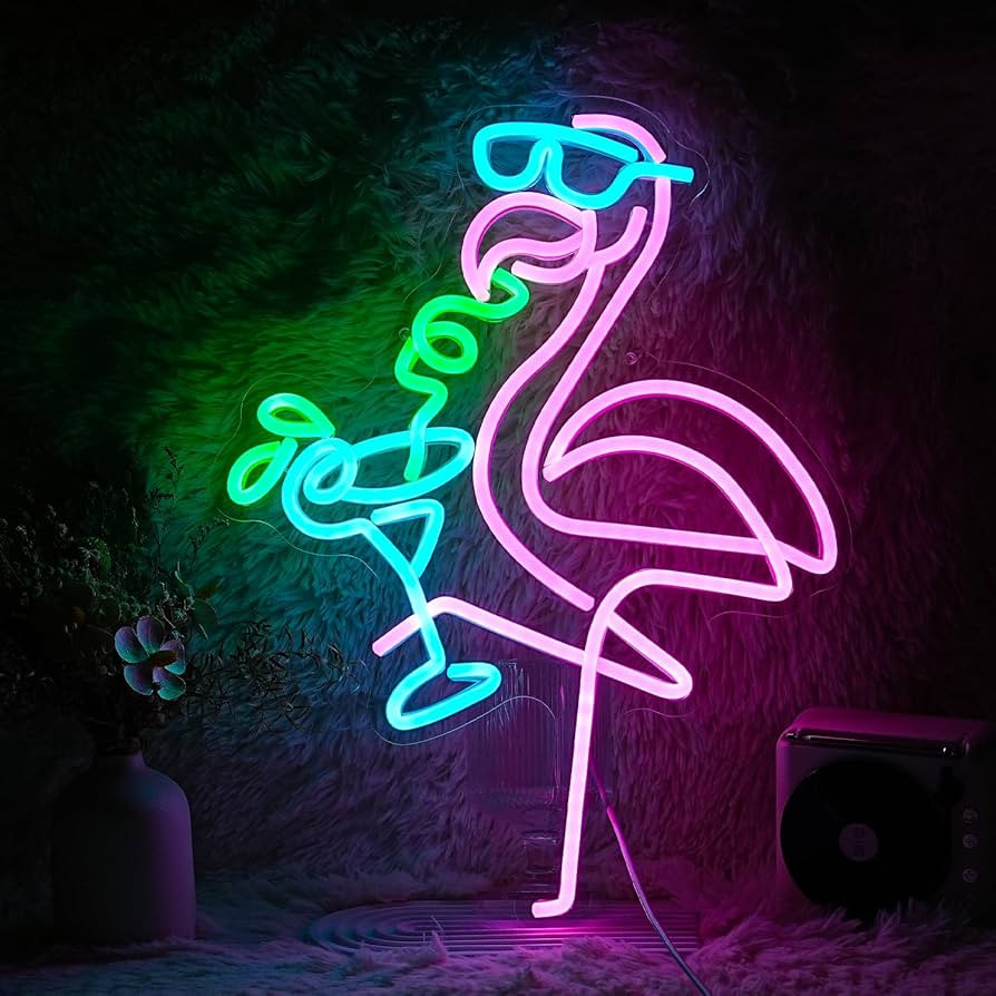 Flamingos Drink Neon Sign LED Cocktail Light Up Sign for Wall Decor Dimmable USB Powered Animal N... | Amazon (US)