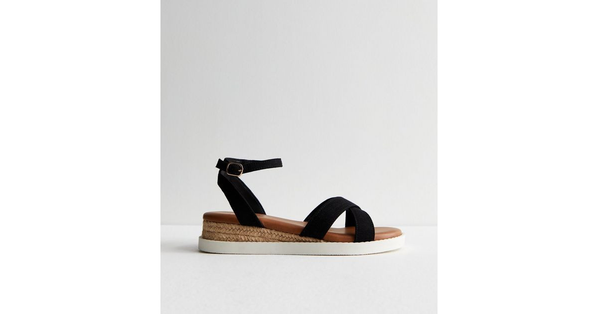 Black 2 Part Espadrille Wedge Heel Sandals | New Look | New Look (UK)
