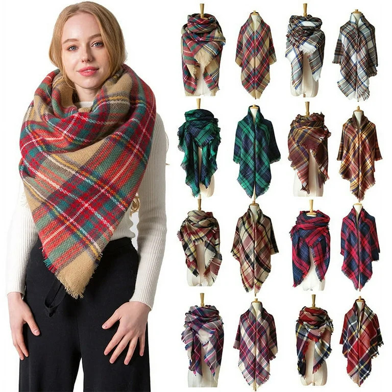 Plaid Blanket Scarf Women Big Oversized Long Scarves Warm Winter Tartan Checked Shawl Wrap Scarf ... | Walmart (US)
