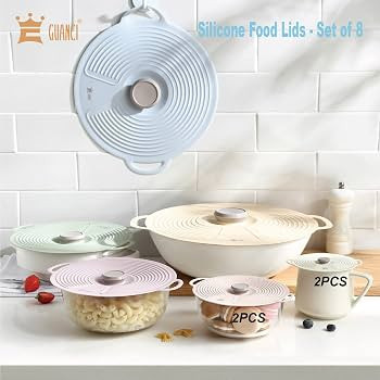 GUANCI Silicone Lids for Bowl 8 Pack, Microwave Splatter Cover with 6 Sizes Reusable Heat Resista... | Amazon (US)