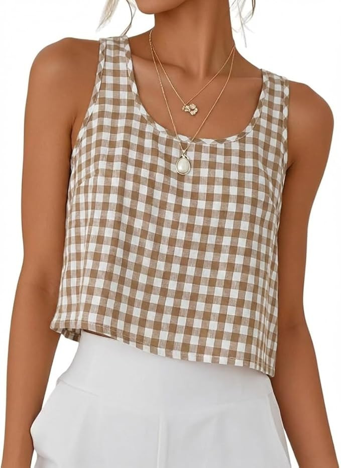 IDEALSANXUN Womens Scoop Neck Crop Tank Tops Spring Summer Sleeveless Tops | Amazon (US)