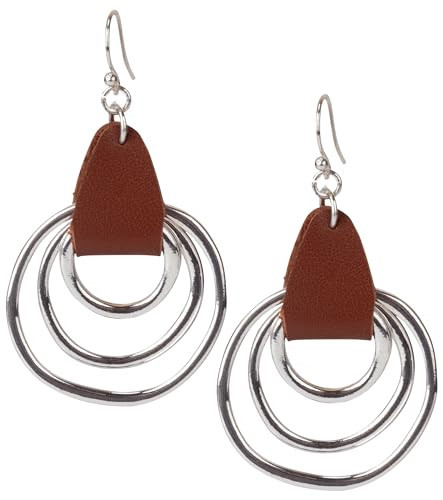 SPUNKYsoul 3 Circle Boho Earrings - Handmade, Lightweight 2-Inch Bohemian Dangle Earrings for Women - Trendy, Vintage, Unique Jewelry - Ideal for Weddings & Gifting (3 Silver with Leather) | Amazon (US)