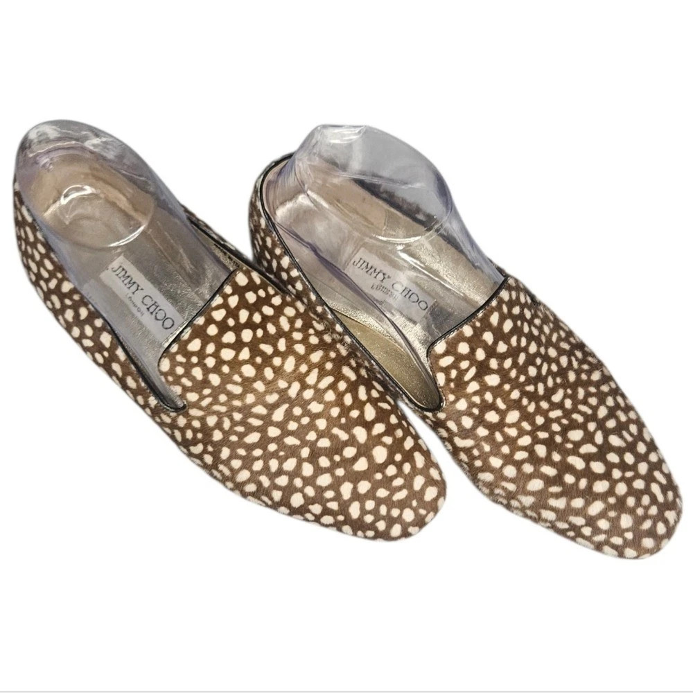 Jimmy Choo Deer Print Haircalf Loafers Spotted Pony Hair Flats Gold Logo 8.5 | eBay | eBay US