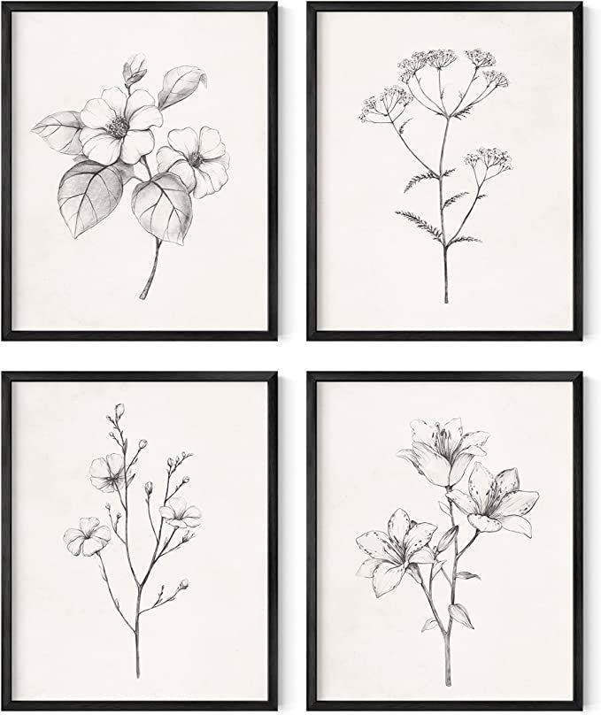 HAUS AND HUES Framed Vintage Botanical Prints - Set of 4 Framed Farmhouse Bedroom Wall Decor, Rus... | Amazon (US)