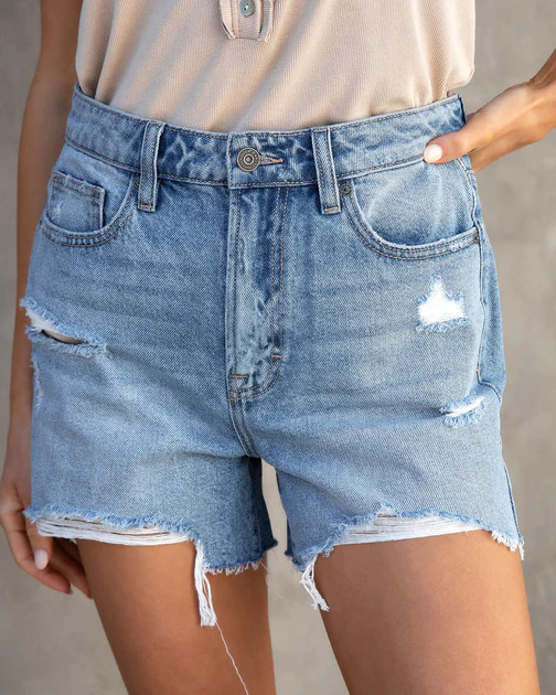 Stassi High Rise Distressed Mom Jean Shorts | VICI