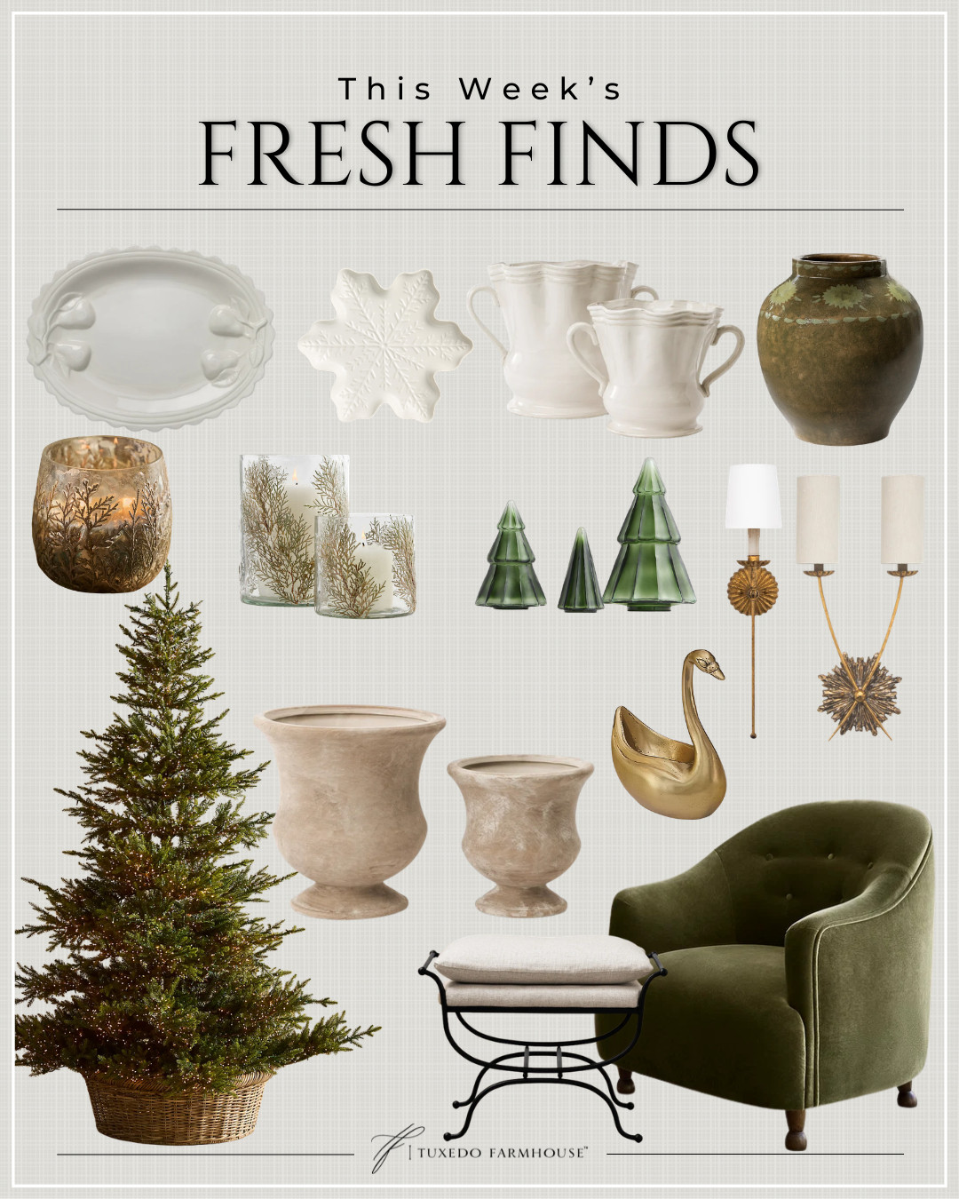 This week’s fresh finds are SO good! 🤎🌲 A beautiful mix of pieces for now and the season ahead—creamy ceramics, warm brass, rich green glass, cozy seating and the prettiest little trees. I especially love those subtle holiday touches that can be mixed in gradually as we head toward Christmas. So many timeless pieces you’ll use year after year!

#LTKHome #LTKSeasonal #LTKStyleTip #HomeDecor #ChristmasDecor #HolidayDecor #HomeFinds #CozyHome 

 #LTKSeasonal #LTKHome #LTKSaleAlert