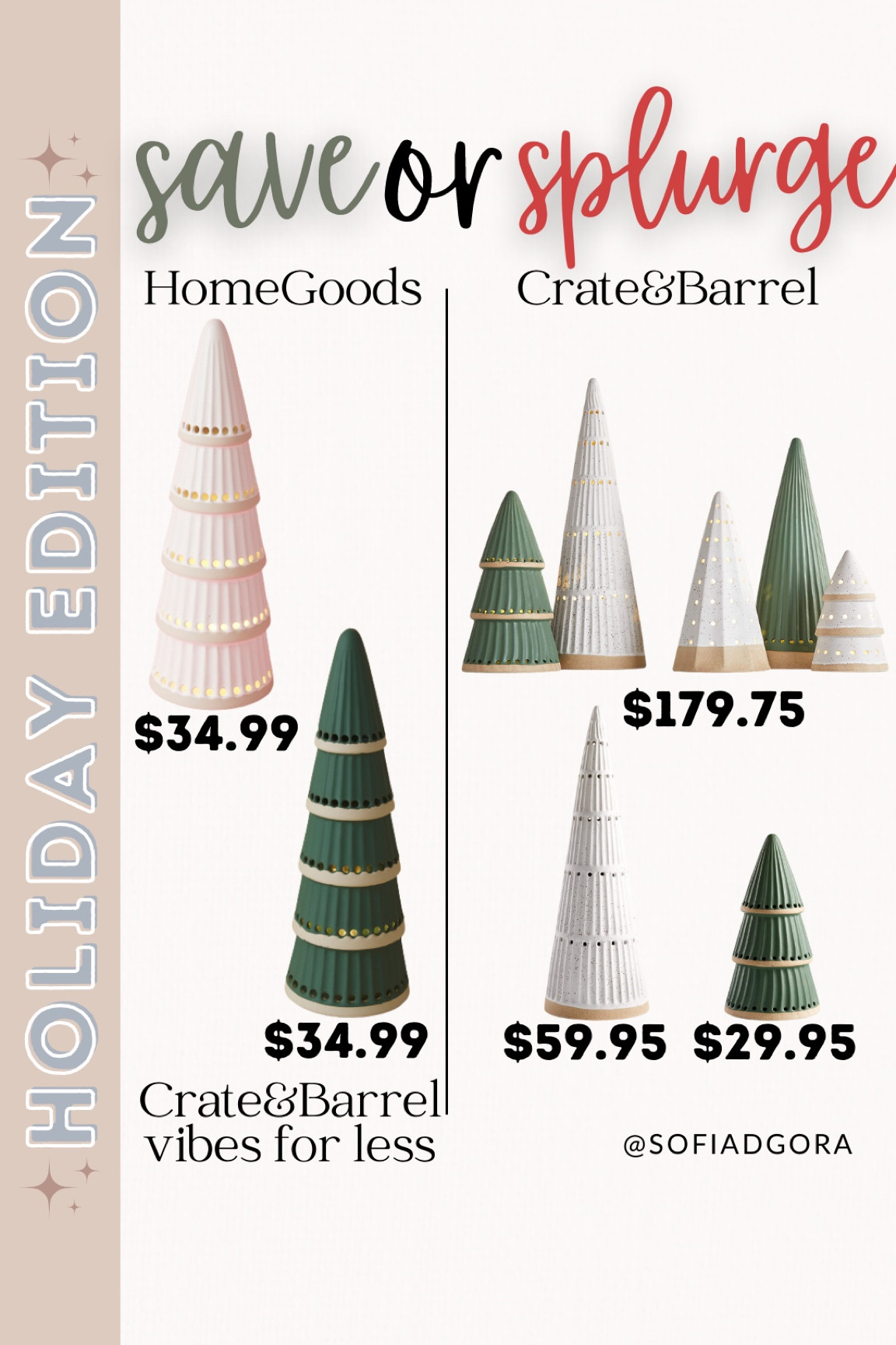 Save or Splurge Holiday Edition. Crate&Barrel finds. HomeGoods finds. Affordable Christmas decor. Christmas tree decor. Holiday decor. #saveorsplurge

#LTKSeasonal #LTKHoliday #LTKhome