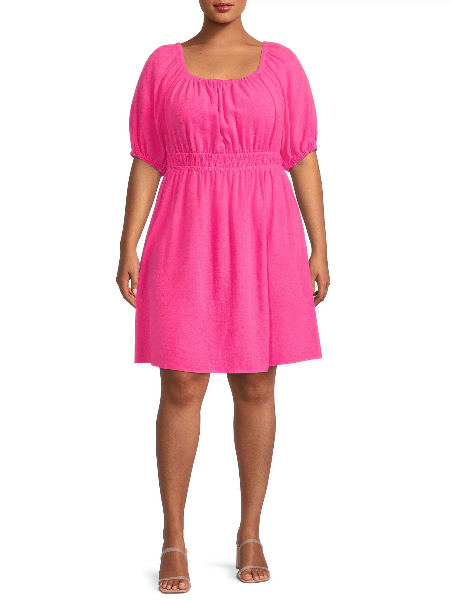 Terra & Sky Women's Plus Size Puff Sleeve Dress with Tie Back - Walmart.com | Walmart (US)