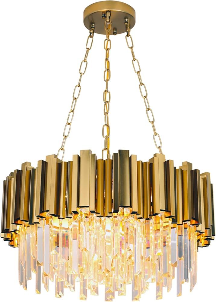 MEIOSOA Gold Chandelier Modern Crystal Chandelier 9 Lights Round Chandelier Light Fixture Dining Roo | Amazon (US)