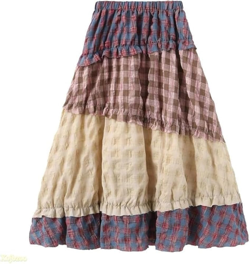Boho Patchwork Midi Skirt Women's High Waisted Floral Print A-Line Vintage Cotton Skirt Elastic W... | Amazon (US)