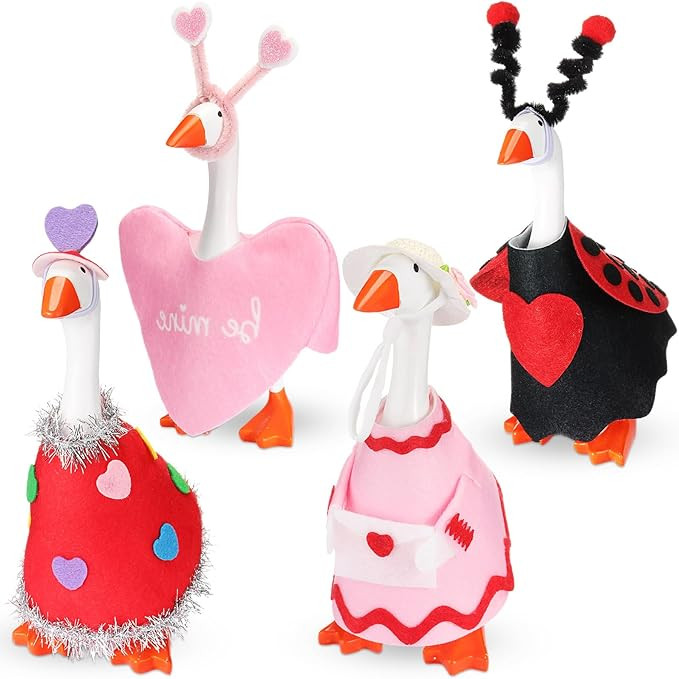 4 Sets Valentine's Day Mini Desk Goose Outfit 7 Inch Magnetic Silly Goose Statue Key Holder Red a... | Amazon (US)