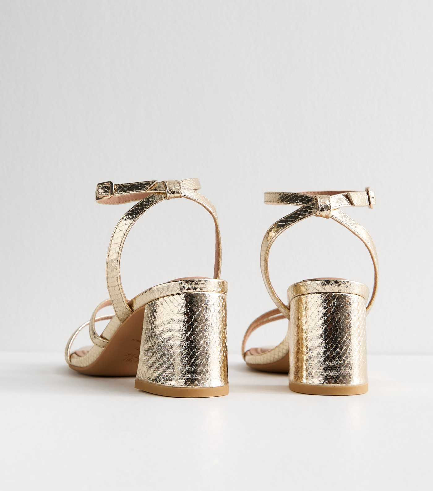 Wide Fit Gold Metallic Faux Leather Block Heel Sandals | New Look | New Look (UK)