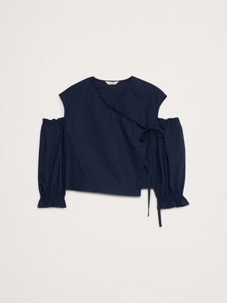 Cotton Poplin Puff-Sleeve Cropped Top | Banana Republic (US)