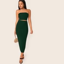 Solid Tube Top & Bodycon Skirt Set | SHEIN