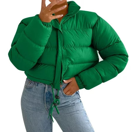 Sopiago Women s Cropped Quilted Lightweight Puffer Jackets Outerwear Coats Green M | Walmart (US)