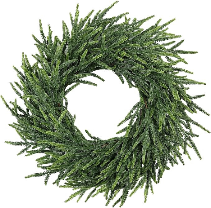 24 Inch Pine Wreath Christmas Wreaths for Front Door, Real Touch Pine Wreath Large Artificial Gre... | Amazon (US)
