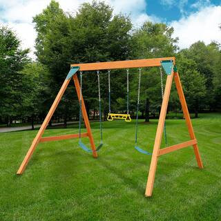 A-Frame Wooden Swing Set with 2-Belt Swings and Ring/Trap Combo | The Home Depot
