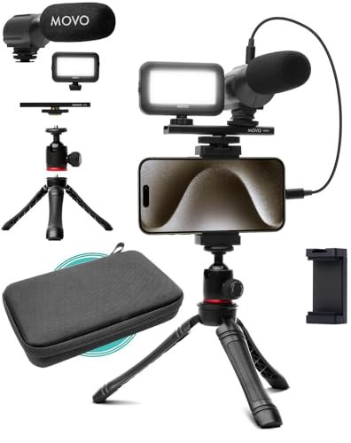 Movo USB-C Vlogging Kit for iPhone 15/16 - Phone Video Kit Accessories: Phone Tripod, Phone Mount, LED Light and Shotgun Microphone - Youtube Starter Kit for Content Creation, TikTok, Podcasts | Amazon (US)