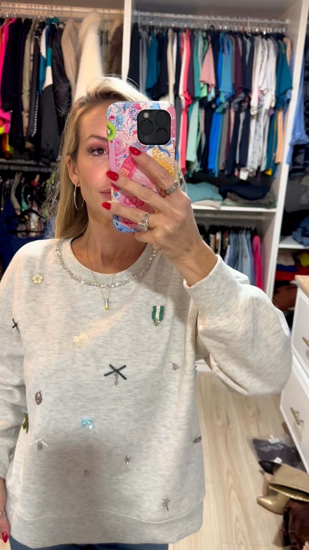 SALE on this embellished sweatshirt. Featuring a rhinestone collar & little details throughout  

#LTKHoliday #LTKootd #LTKCyberWeek