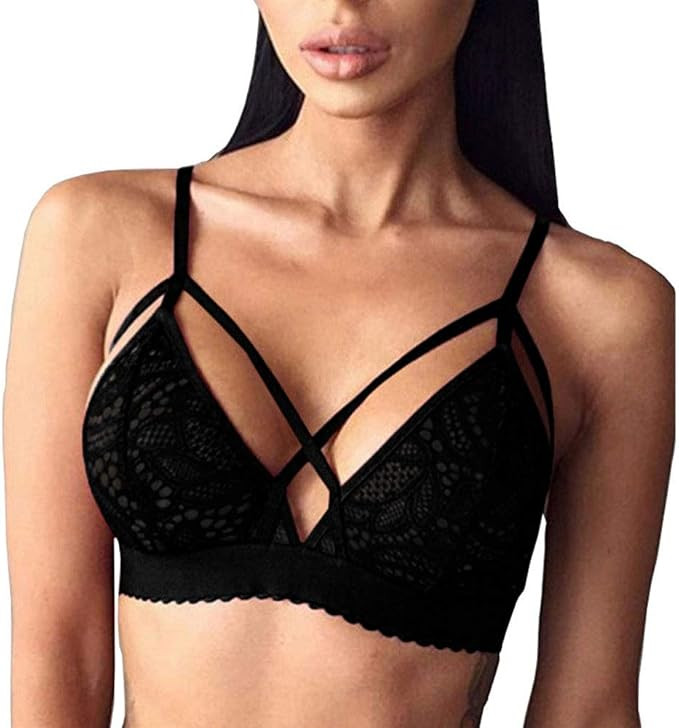 Buitifo Women Lace Bra Sexy Bralette Strappy Crop Top Soft Bustier Lingerie | Amazon (US)