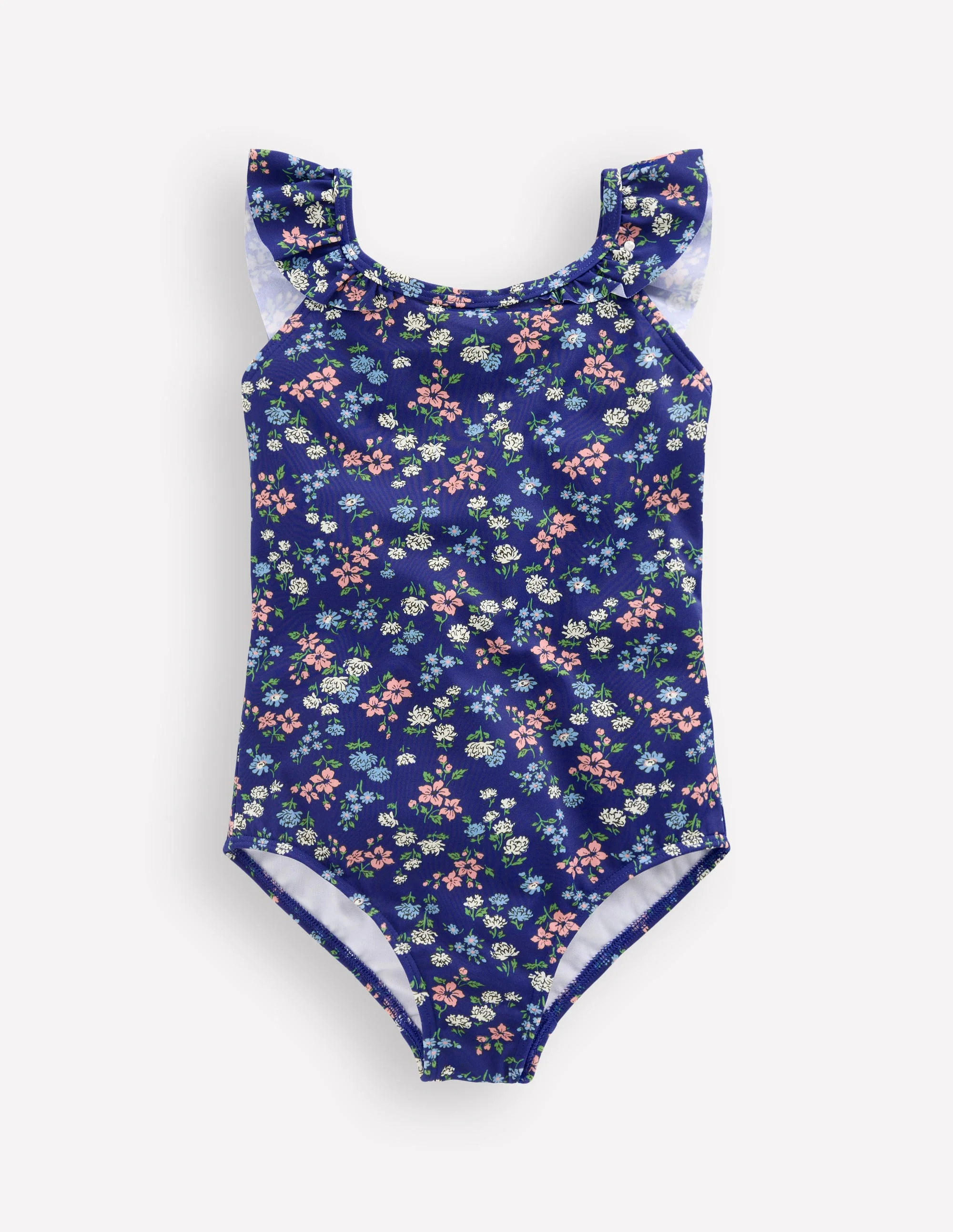 Boden Girls Hallie Frill Strap Swimsuit in Blue | Size 5-6 Years | Boden (US)