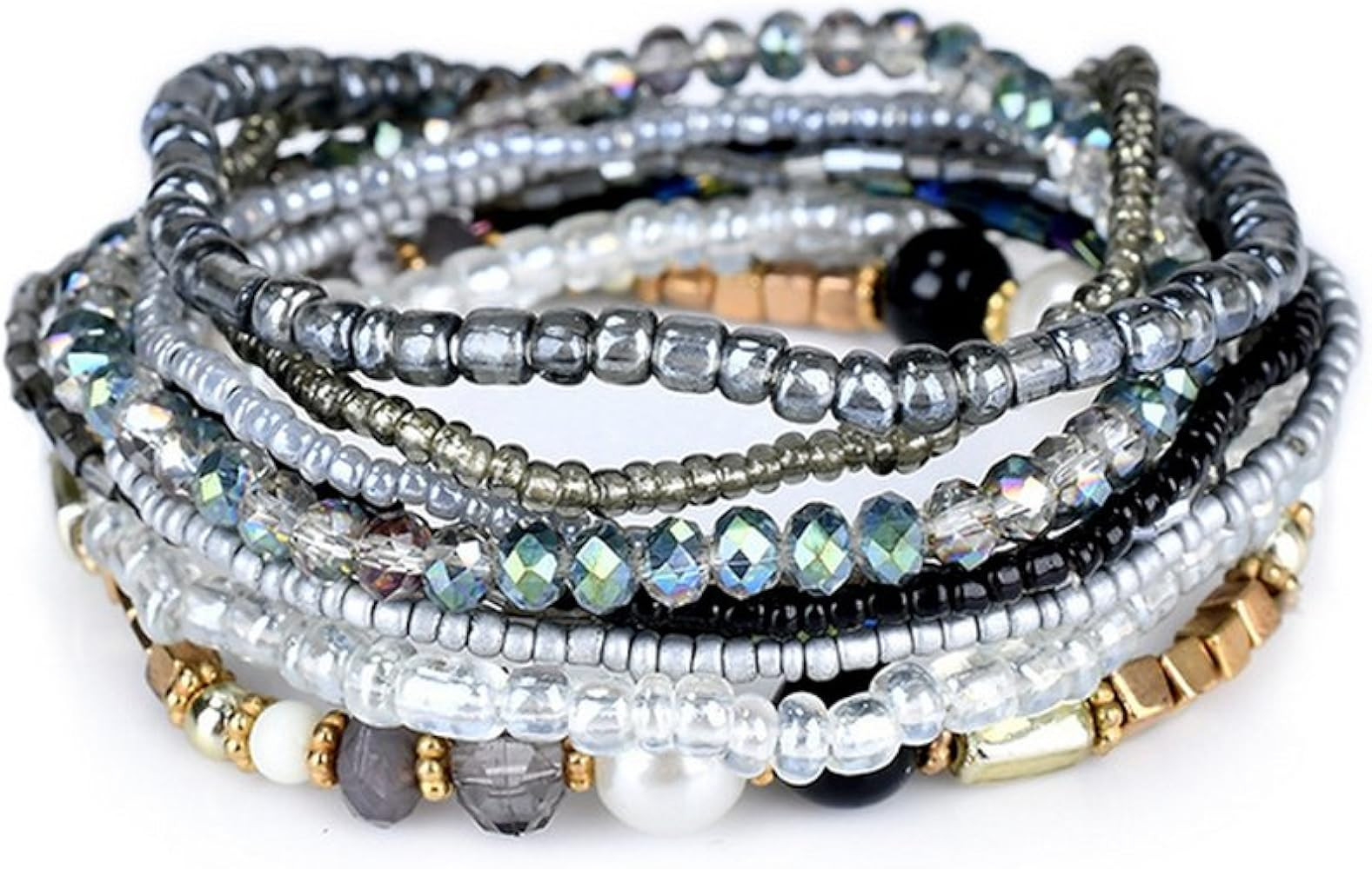 MengPa Beaded Bracelets for Women Trendy Stacks Boho Bead Bracelet Pack Friendship Jewelry | Amazon (US)