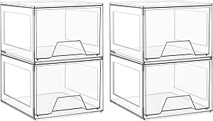 4 Pack Stackable Makeup Organizer,4.4'' Tall Acrylic Bathroom Organizer and Storage Drawers, Clea... | Amazon (US)