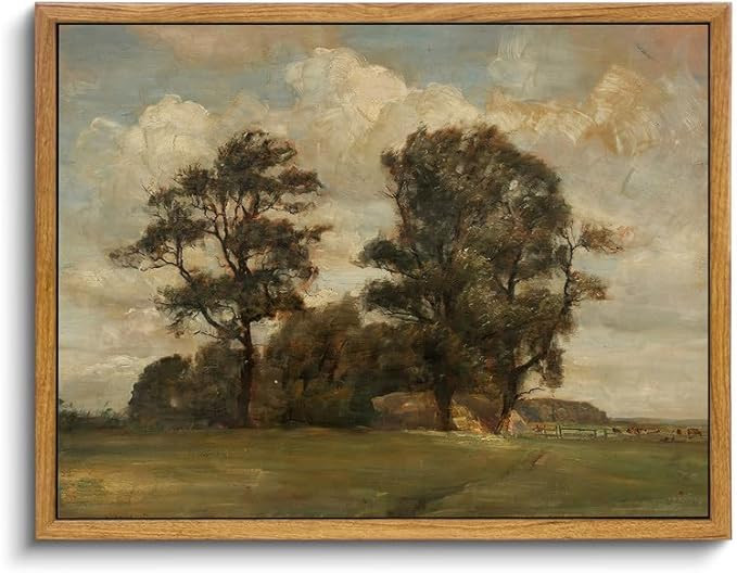 Zzudis Framed Canvas Wall Art Home Decor，Vintage Outskirts Landscape with Tree Grove Painting P... | Amazon (US)