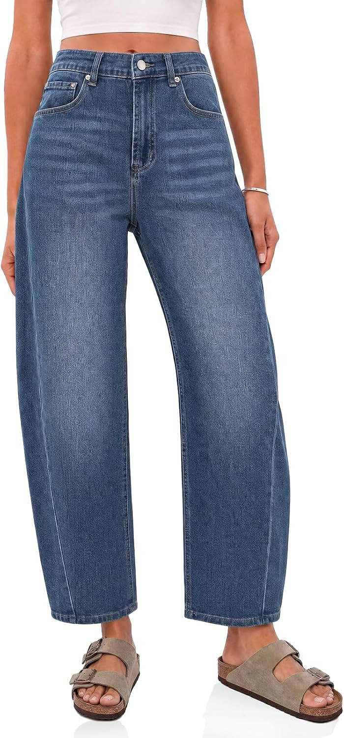 Cicy Bell Womens Cropped Barrel Jeans High Waisted Wide Leg Denim Pants | Amazon (US)