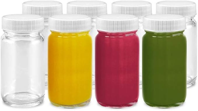 Juice Shot Bottles Set - Wide Mouth for Juicing, Beverage Storage, Liquids, 2 oz, Clear Glass wit... | Amazon (US)