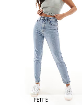 Stradivarius Petite slim mom jean with stretch in washed blue | ASOS | ASOS (Global)