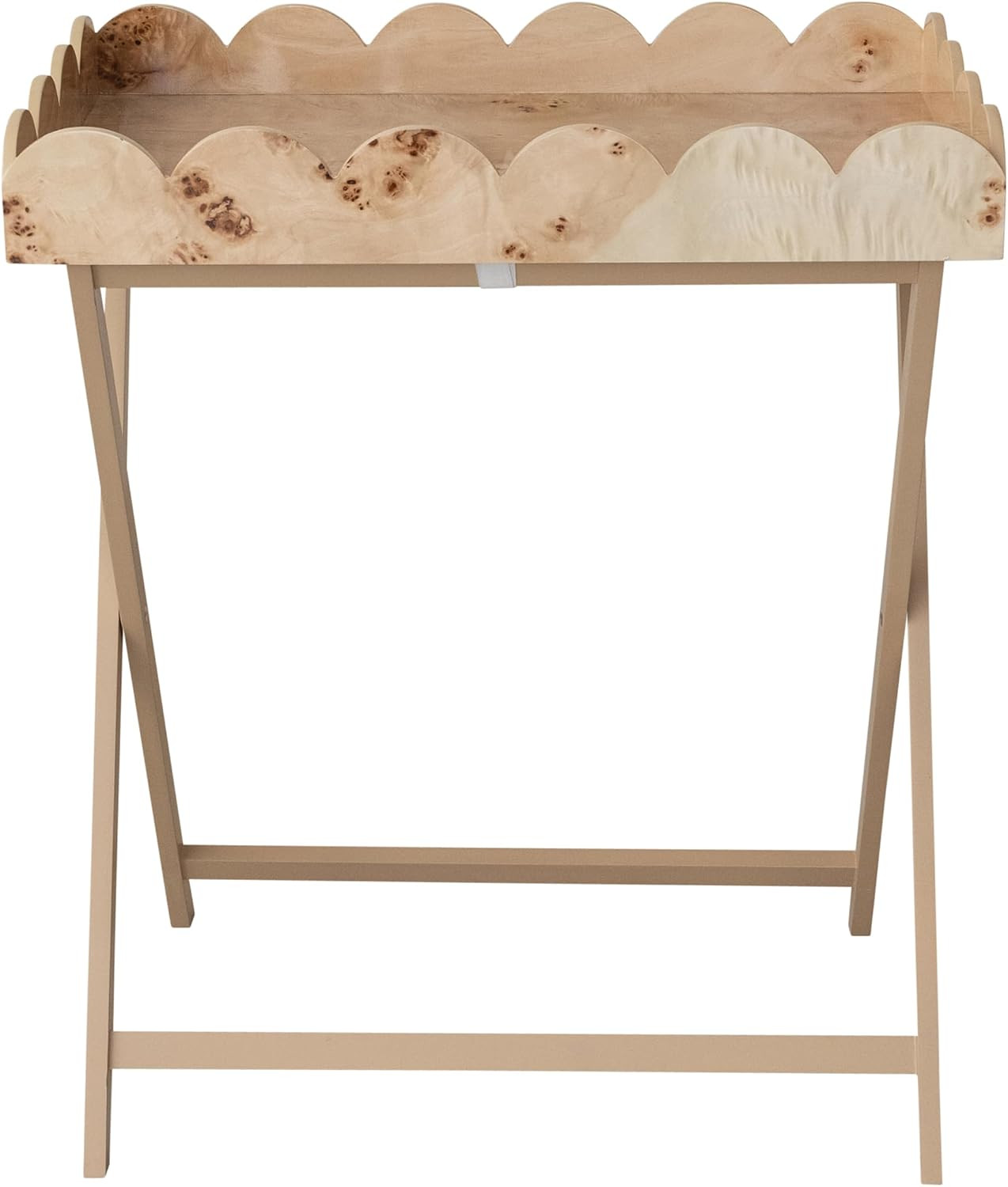 Creative Co-Op Burl Wood Veneer Folding Table with Removable Scalloped Tray, Natural | Amazon (US)