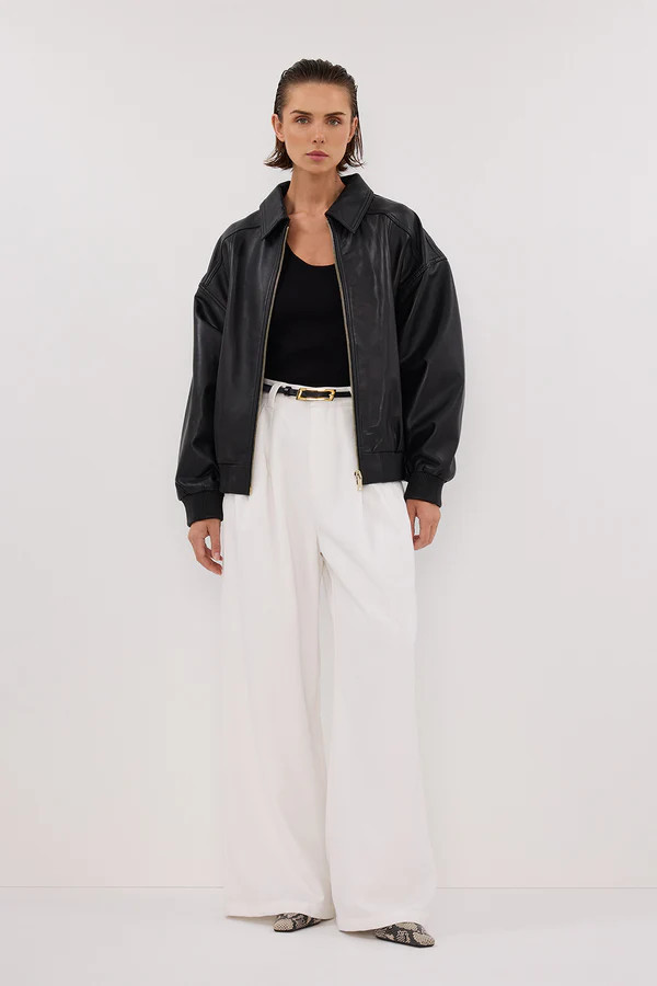 HUTTON BLACK LEATHER BOMBER JACKET | DISSH