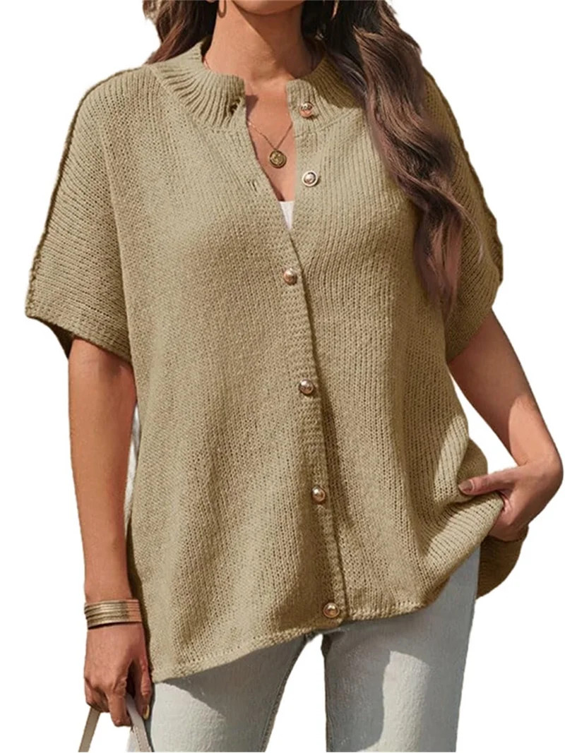 Women Oversized Cardigan Sweaters Short Sleeve Button Down Casual Lightweight Loose Knit Cardigan... | Walmart (US)