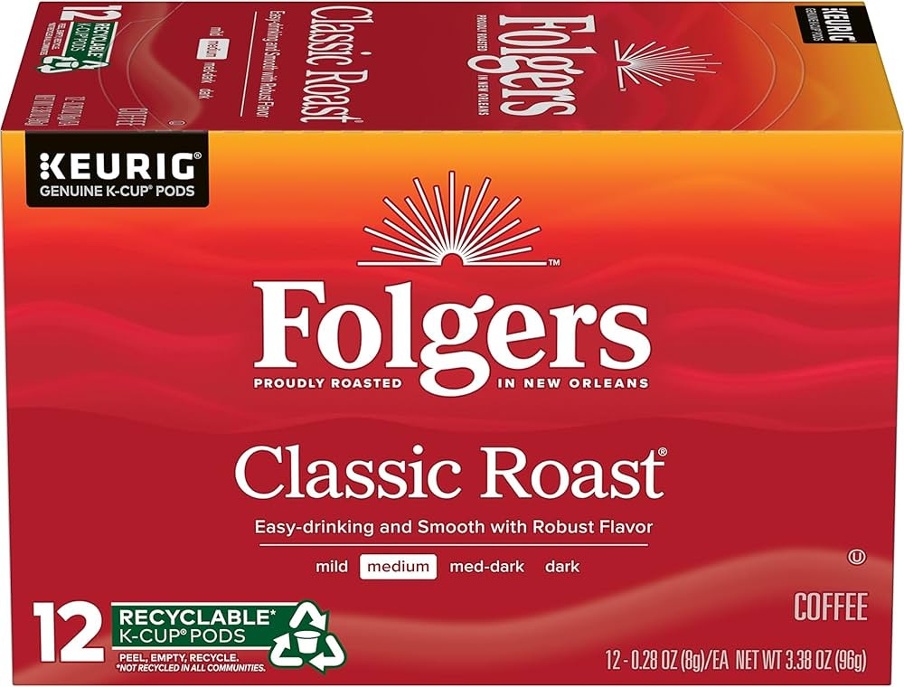Folgers Classic Roast Medium Roast Coffee, 72 Keurig K-Cup Pods | Amazon (US)