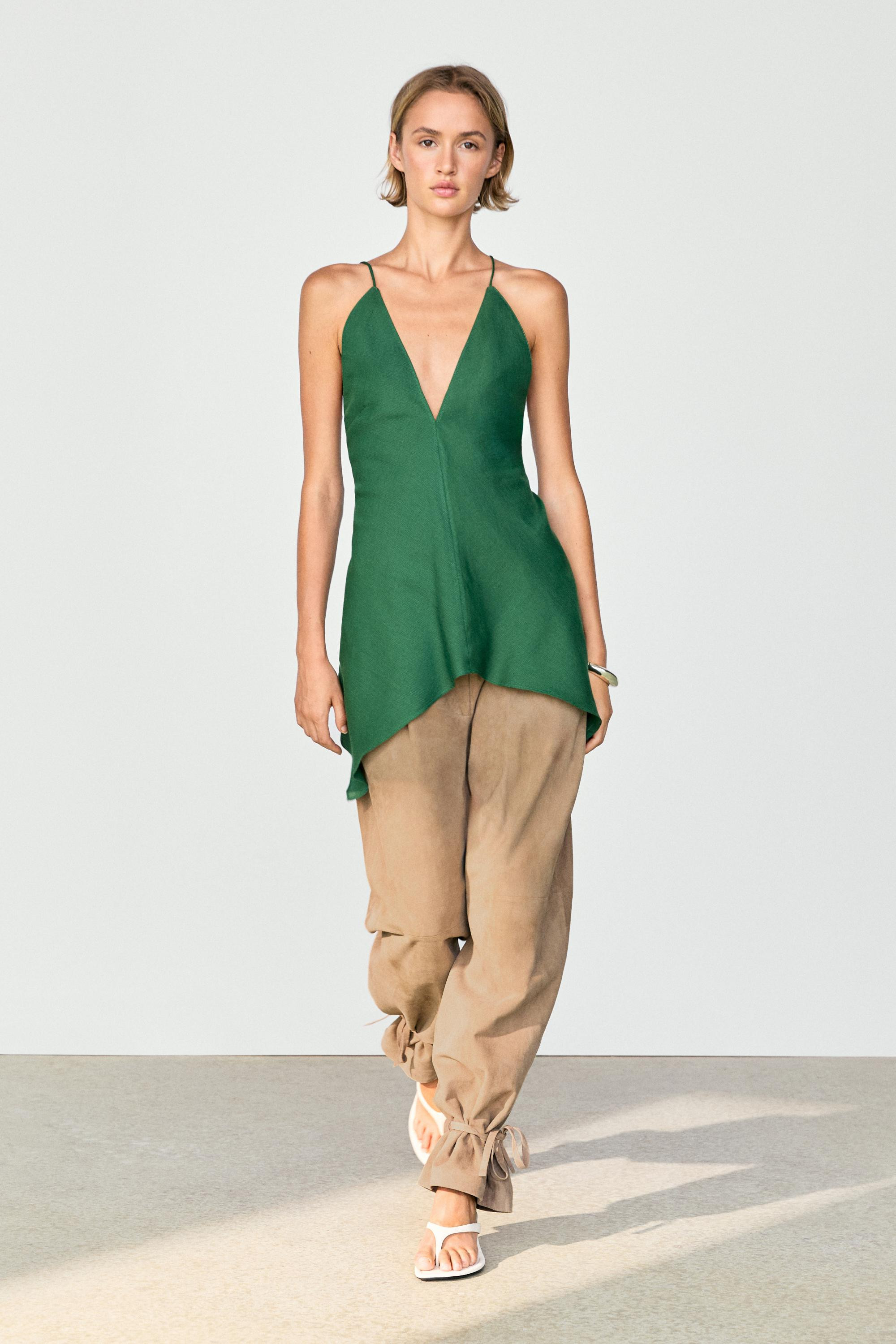 Asymmetric spaghetti strap top | Massimo Dutti UK