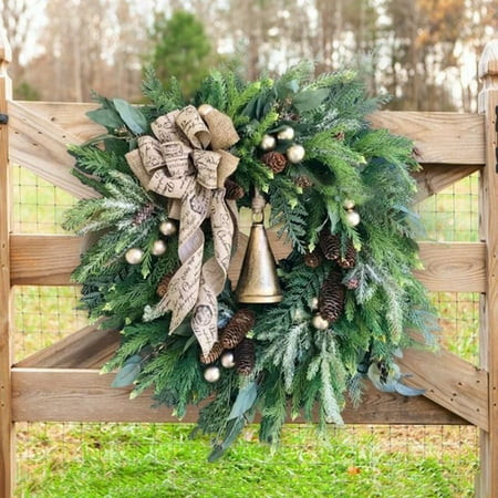 Clearance 16" Christmas Wreaths for Front Door,Farmhouse Winter Rattan Wreath with Pine Cones Golden Bells and Bowknot,Artificial Holiday Wreaths for Home Door Wall Hanging Decoration Outdoor Indoor | Walmart (US)