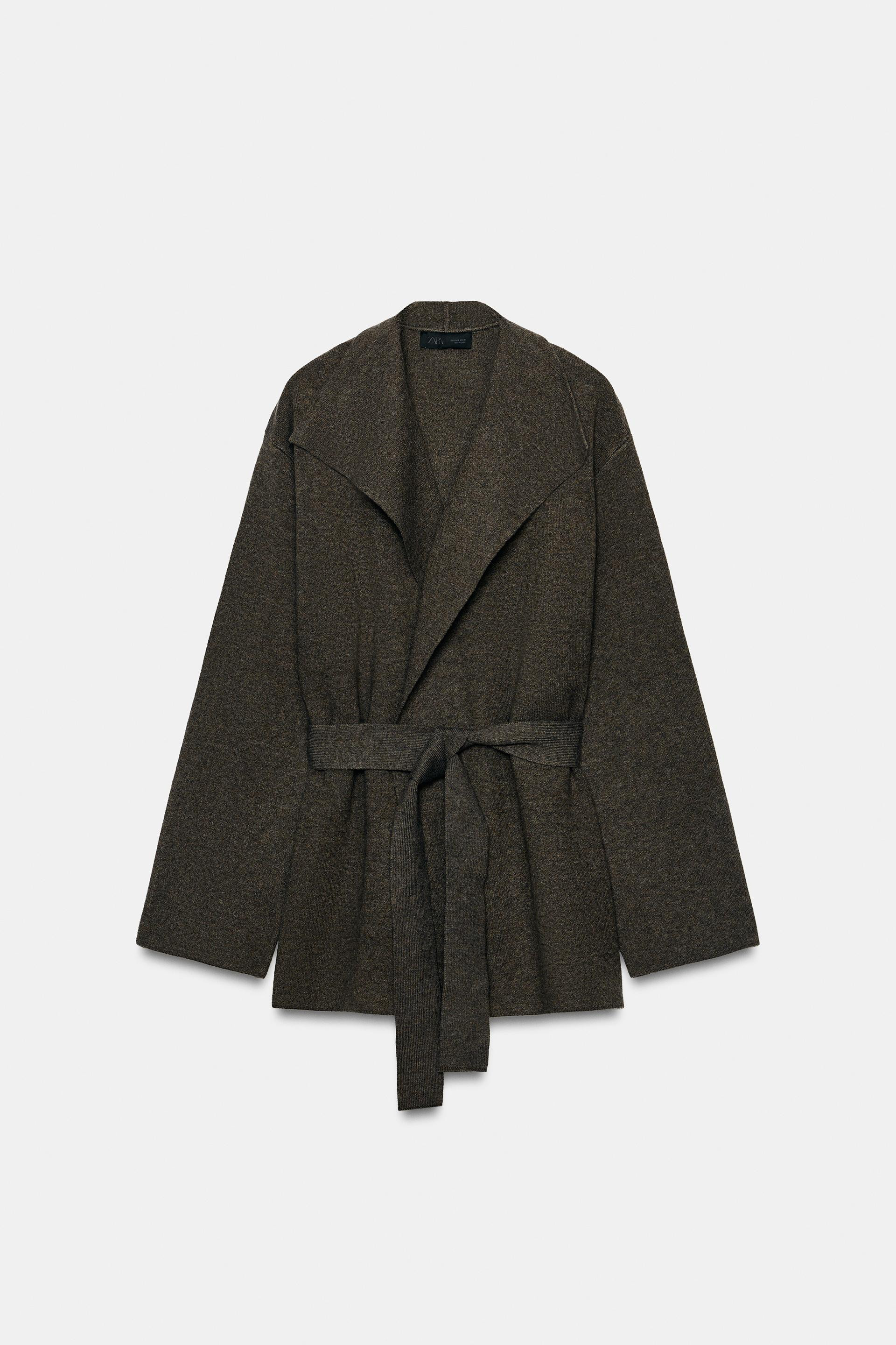 Zara - Cardingan With Belt - Brown / Taupe - L - Woman | Zara US