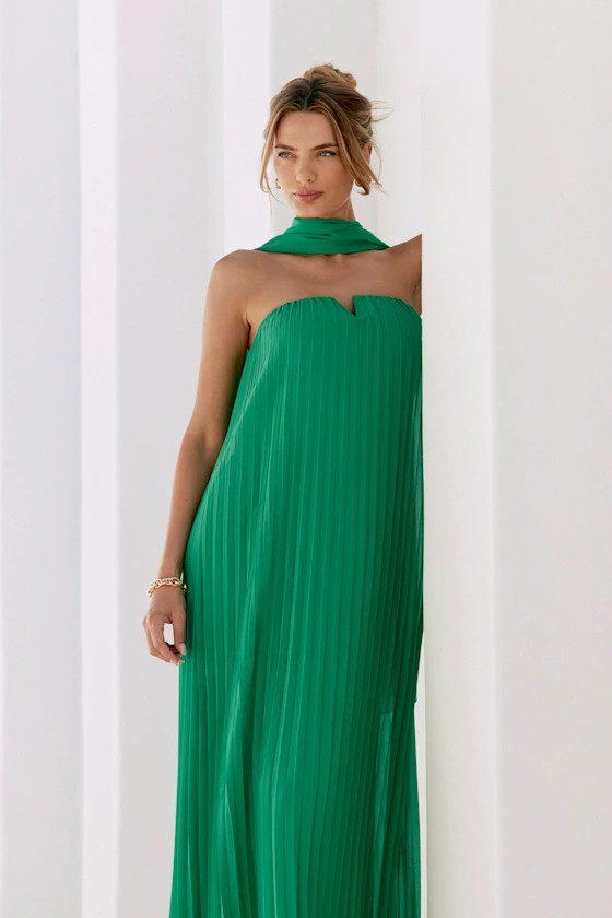 Lael Green Pleated Strapless Dress and Scarf Set | Lulus