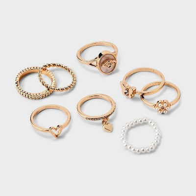 Heart and Flower Ring Set 8pc - Wild Fable™ Gold | Target