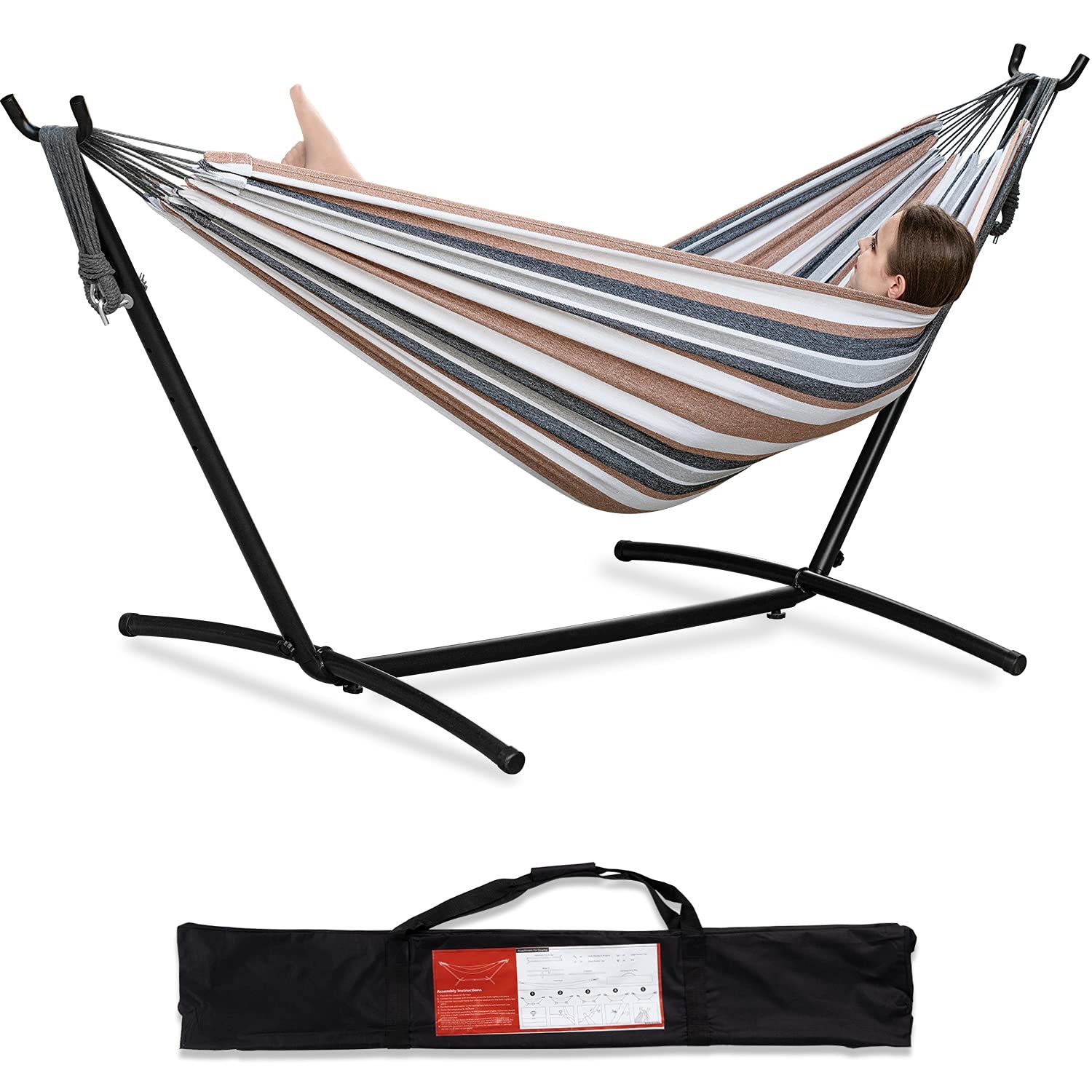 Amazon.com : PNAEUT Double Hammock with Space Saving Steel Stand Included 2 Person Heavy Duty Outsid | Amazon (US)