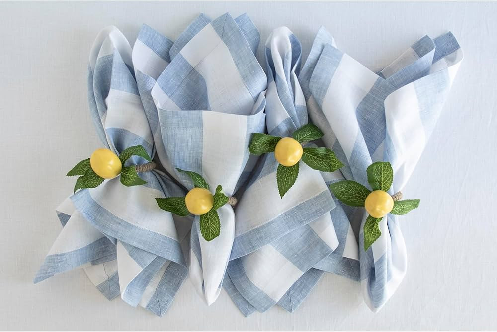 Solino Home Linen Napkins Set of 4 – 100% Pure Linen Summer Sky Blue and White Cloth Napkins 20... | Amazon (US)
