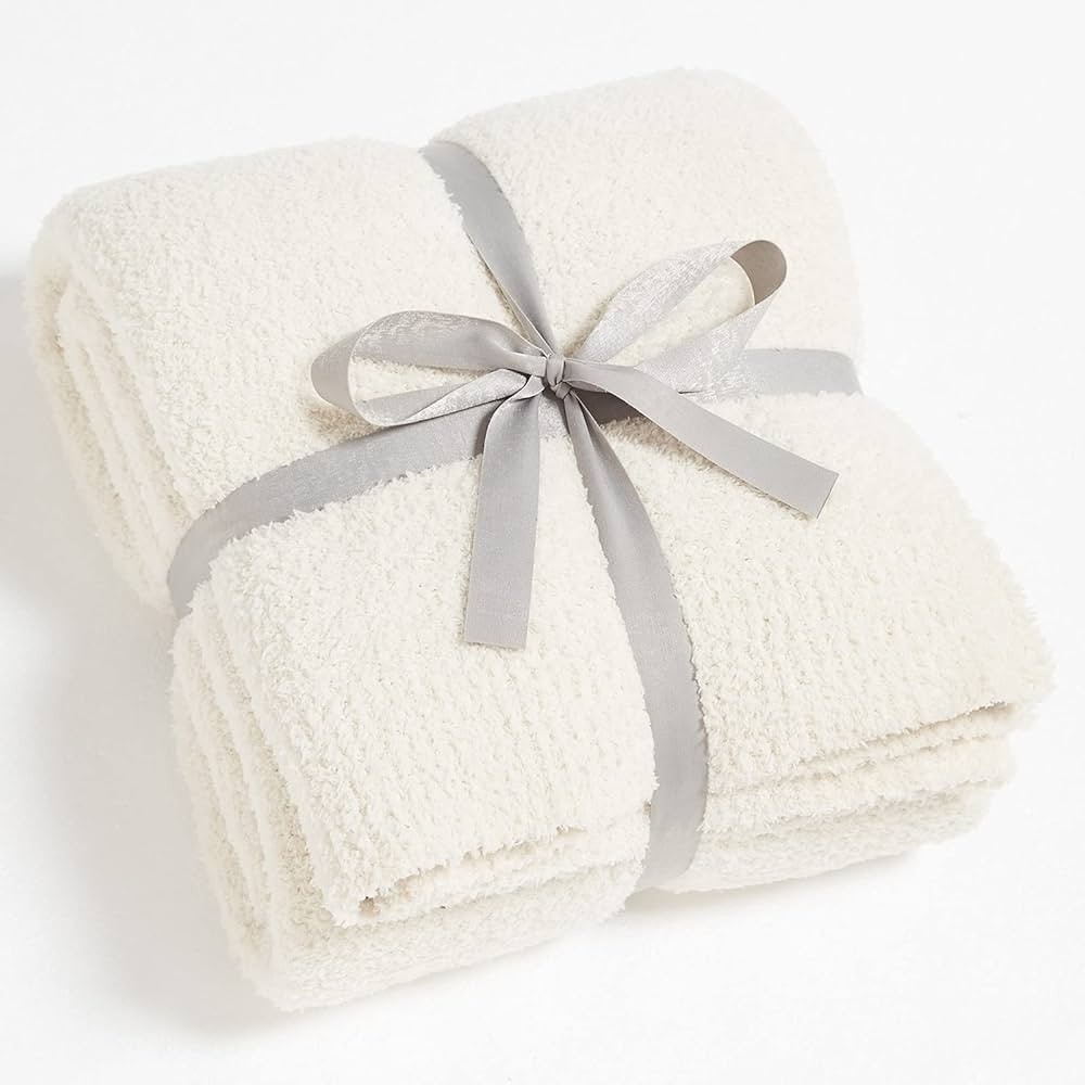 CYMULA Knit Throw Blanket for Couch Cream White-Super Soft Lightweight Plush Fuzzy Fluffy Cozy Bl... | Amazon (US)