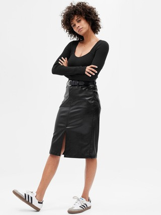 Vegan-Leather Pencil Midi Skirt | Gap Factory