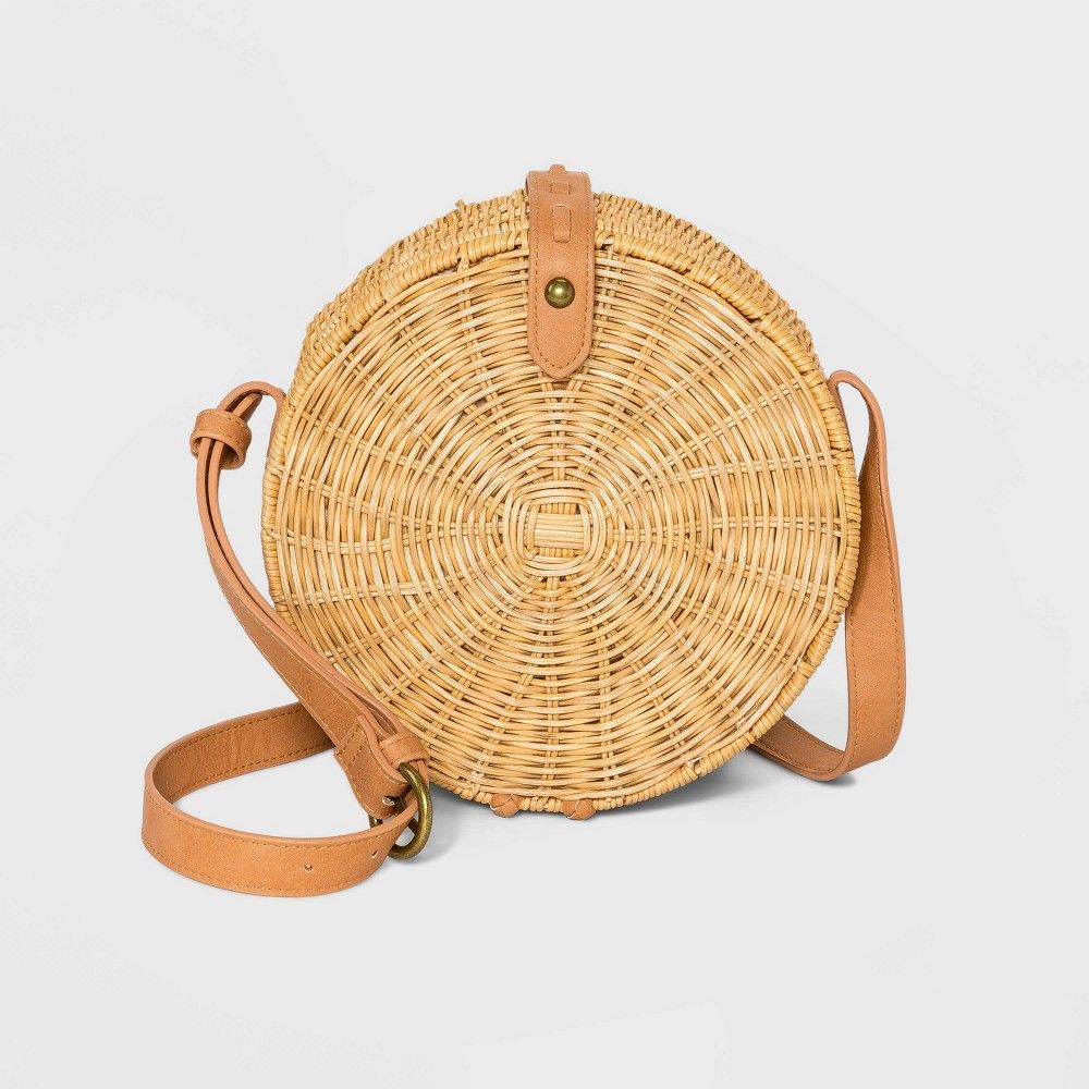 Straw Rattan Circle Crossbody Bag - Universal Thread Natural, Brown | Target