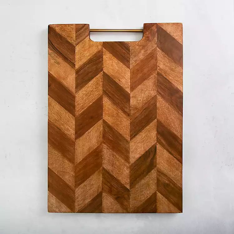 Wood Herringbone Cutting Board with Brass Handle | Kirkland's Home